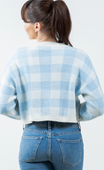 Gingham Buttons Cardigan Blue