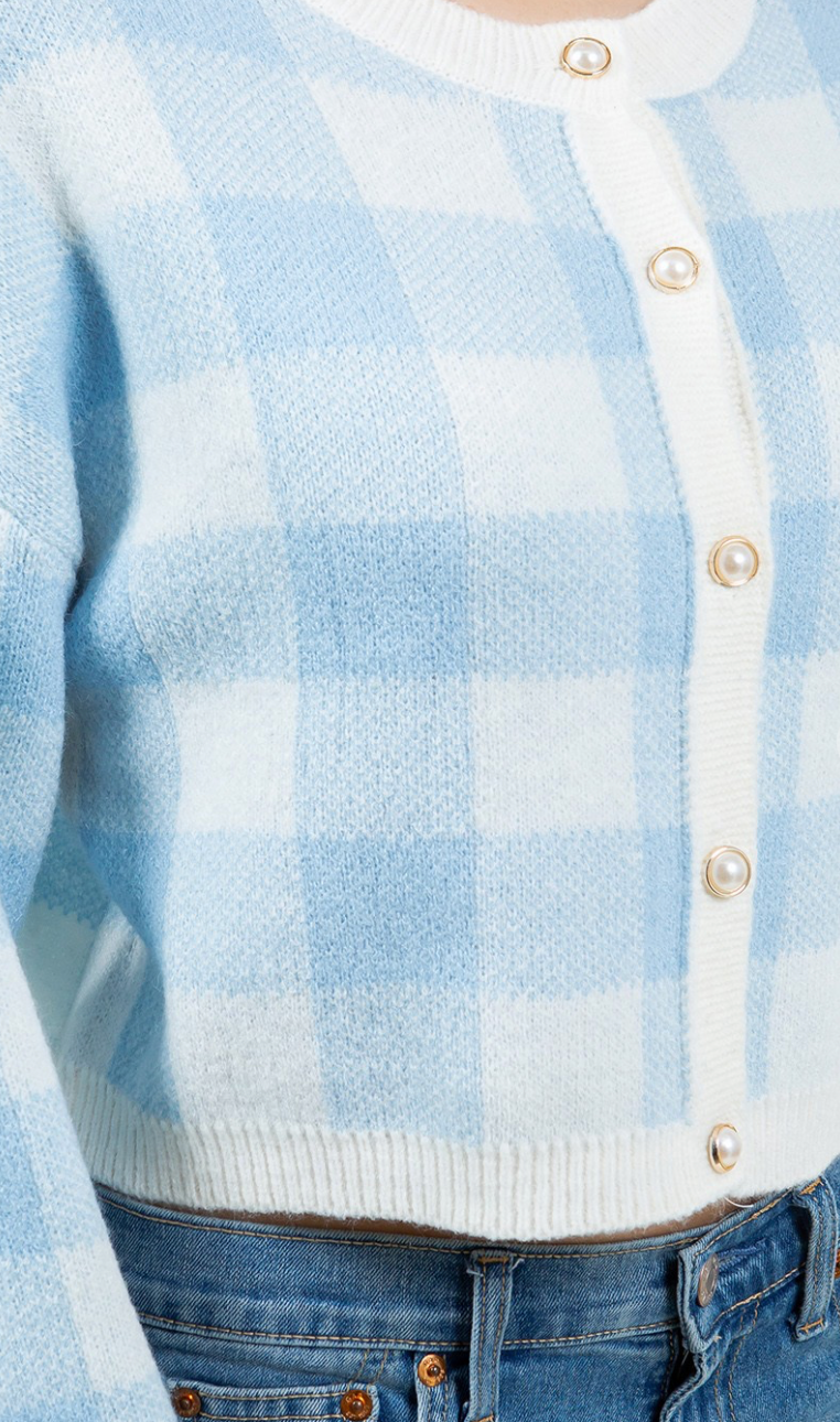 Gingham Buttons Cardigan Blue