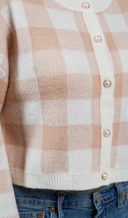 Gingham Buttons Cardigan Tan