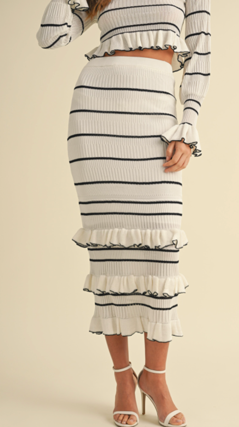 Midi Ruffle Knit Stripe Set of 2 White