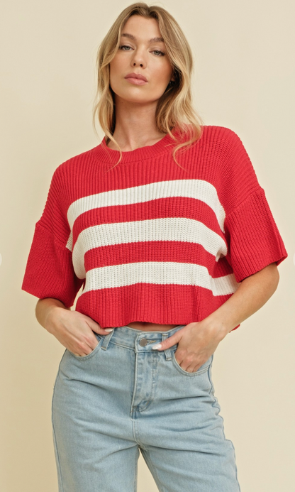 Maggie Stripe Knit Top Red