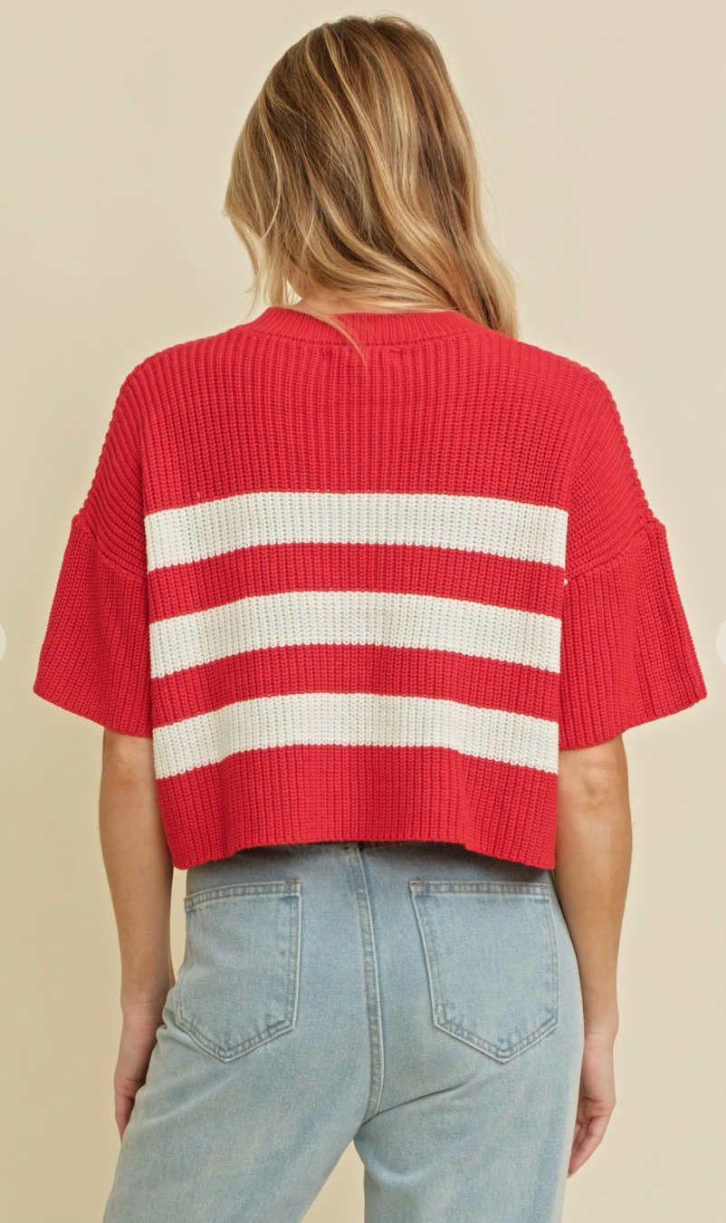 Maggie Stripe Knit Top Red