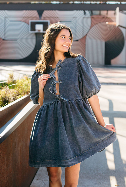 Denim Bows Babydoll Dress