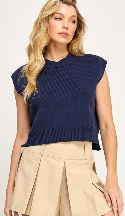 Navy Crewneck Knit Tank