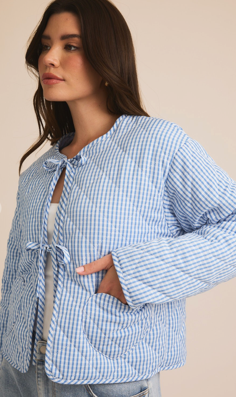 Blue Gingham Heart Pocket Jacket