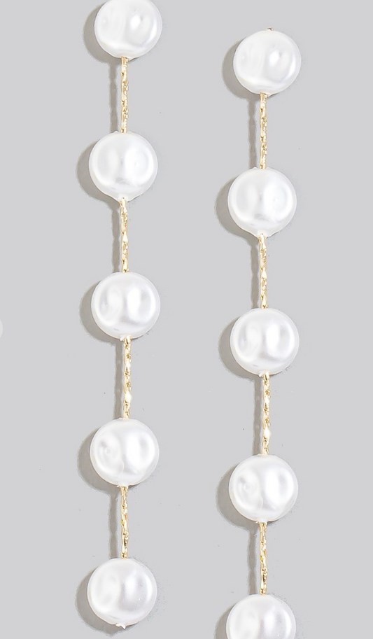 Pearl Disc Chain Earrings