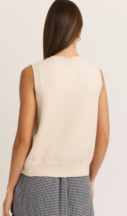 Split Front Buttons Tank Cream