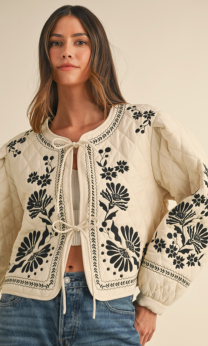 Mal Floral Embroidered Tie Jacket