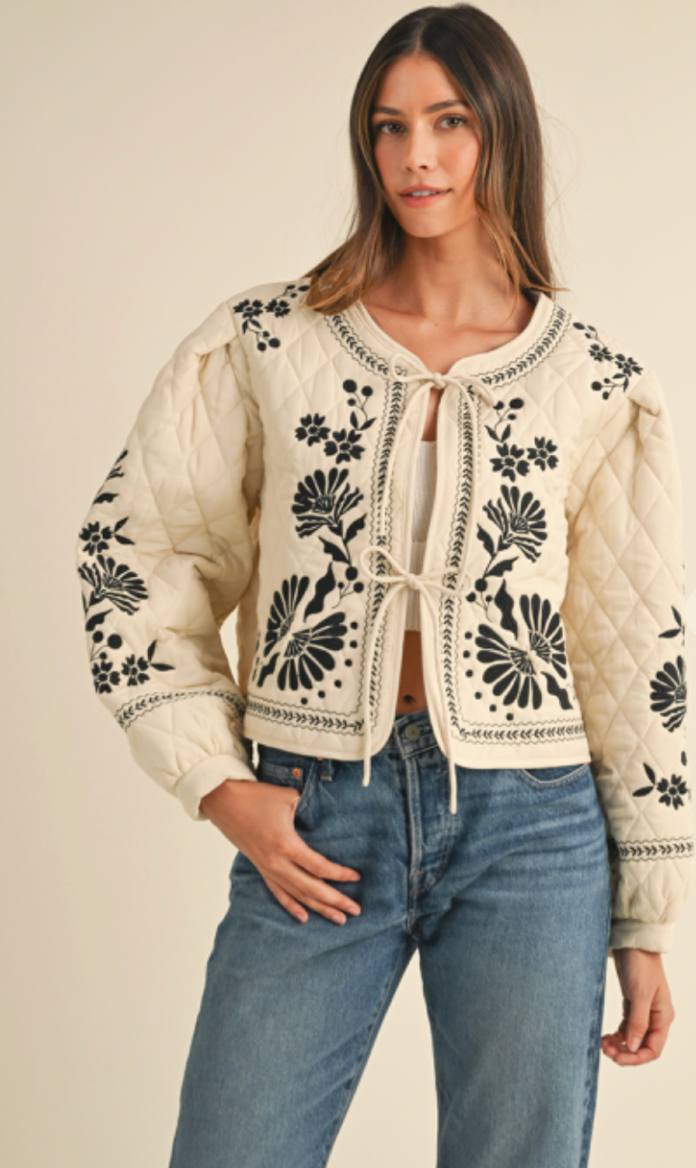 Mal Floral Embroidered Tie Jacket