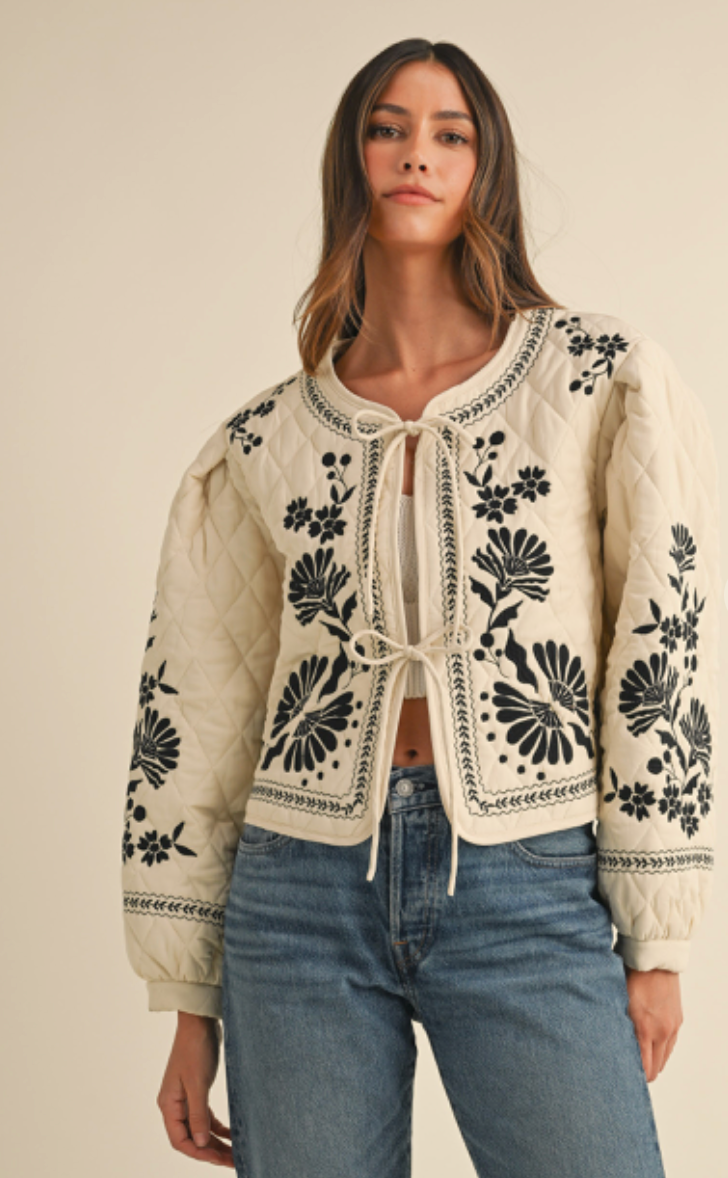 Mal Floral Embroidered Tie Jacket