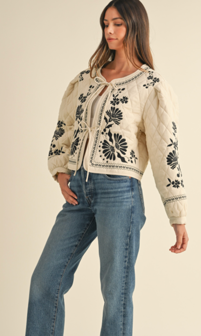 Mal Floral Embroidered Tie Jacket