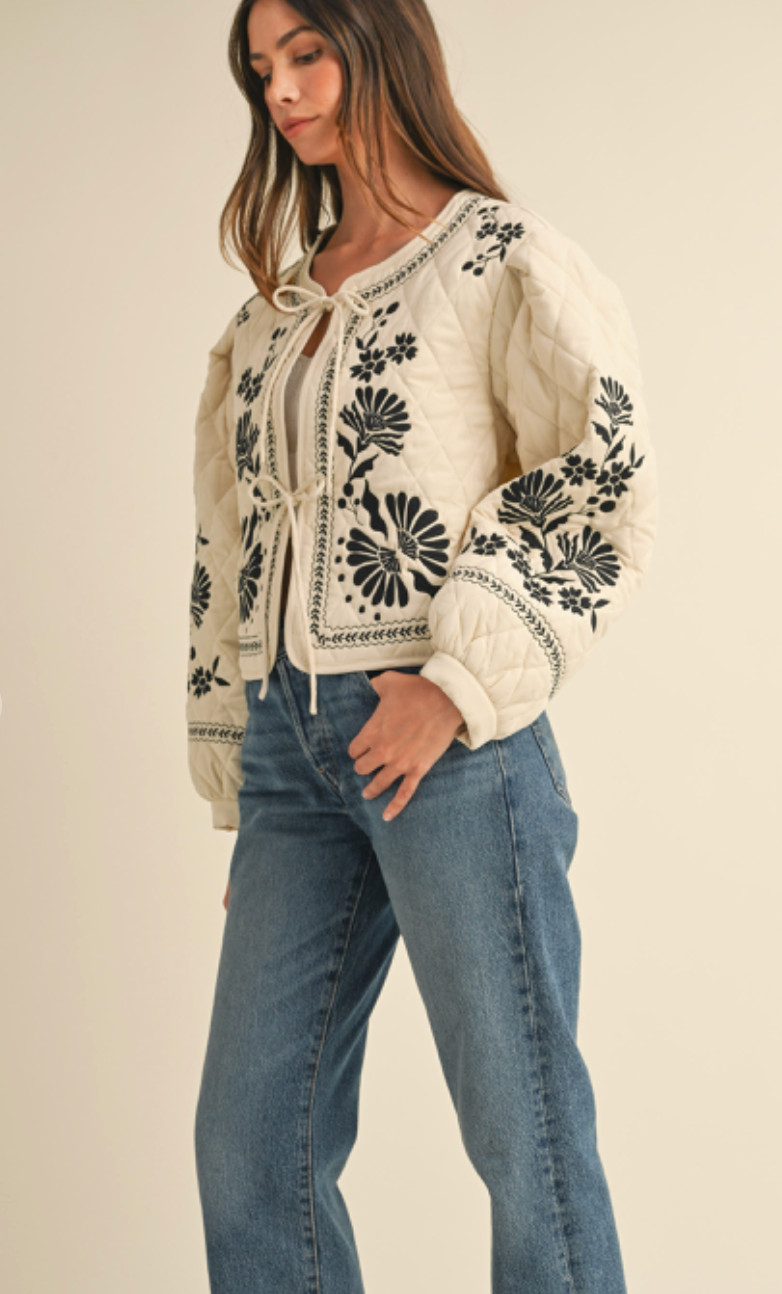 Mal Floral Embroidered Tie Jacket