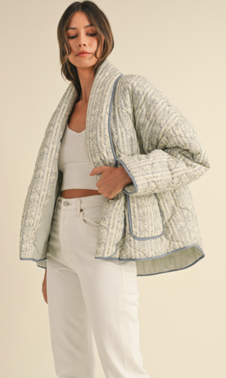 Dusty Blue Floral Quilted Jacket