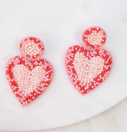 Heart Beaded Earrings Pink/Red