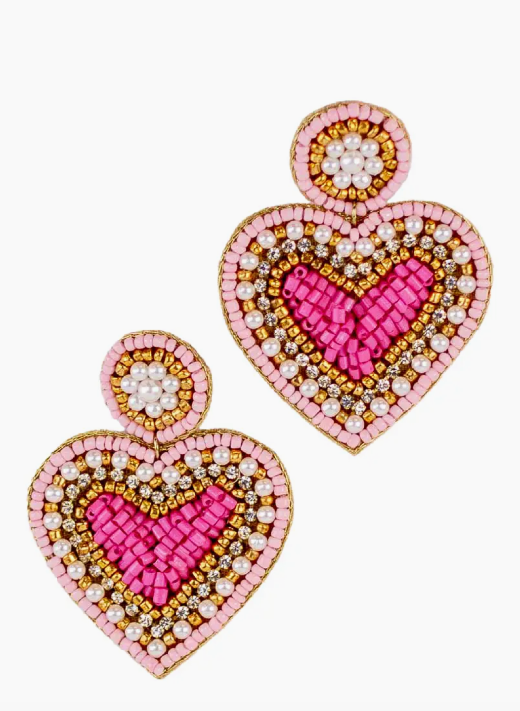 Beaded Heart Earrings Pink/Gold