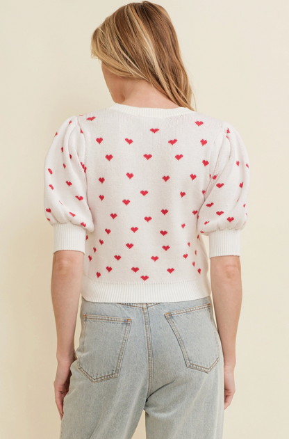 Heart Puff Sleeve Sweater