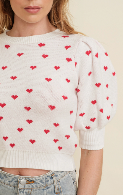 Heart Puff Sleeve Sweater