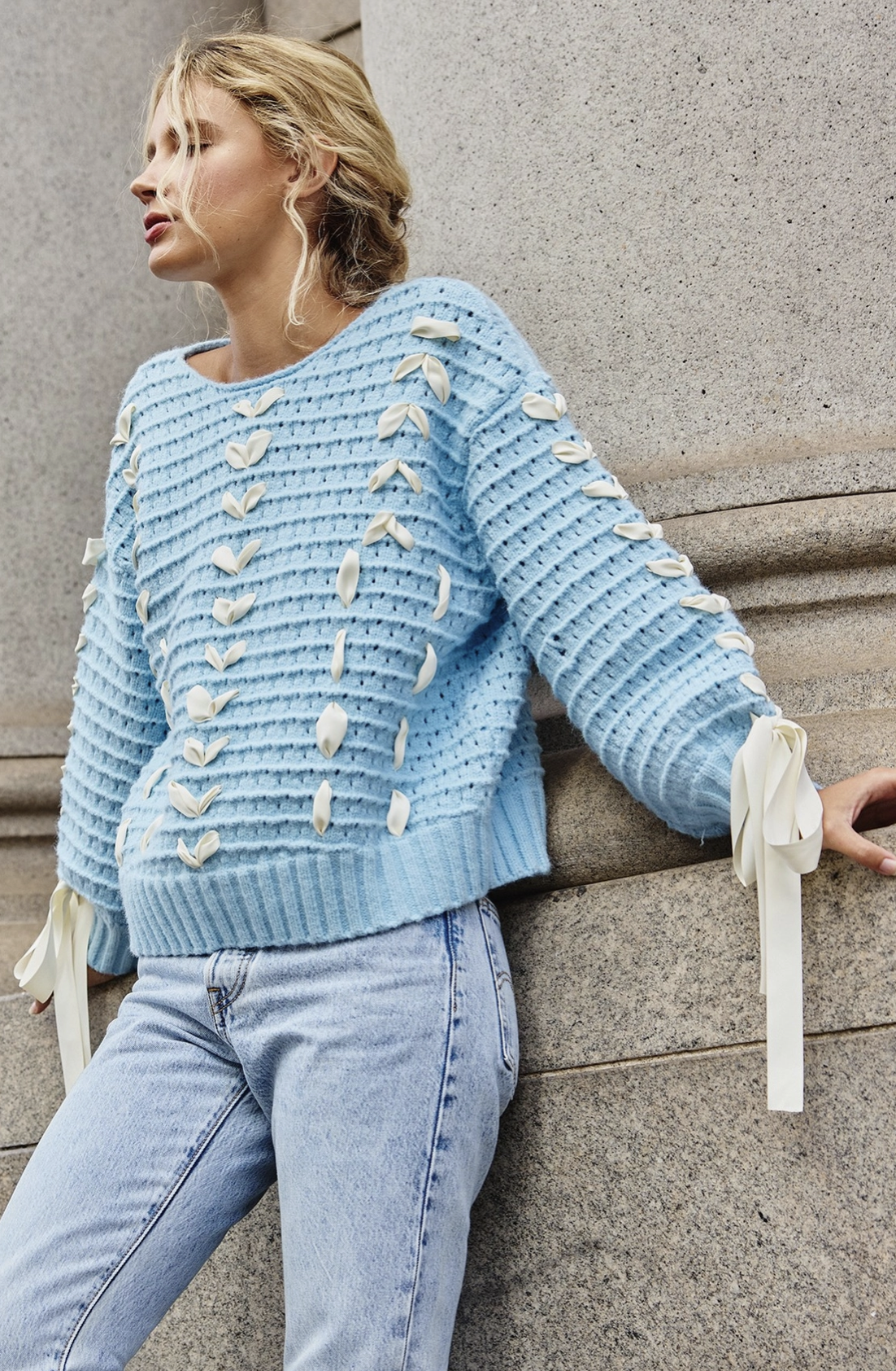 Ribbon Detail Oversize Sweater Blue