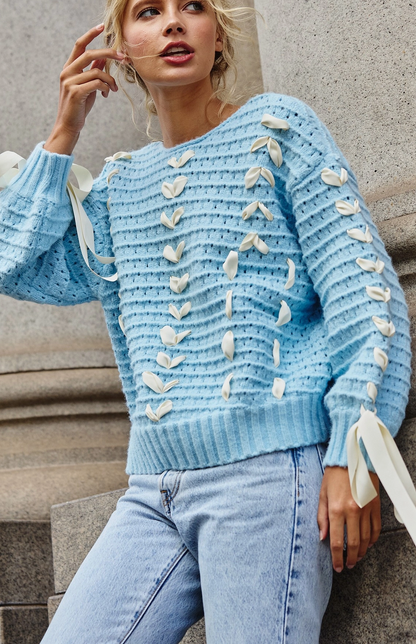 Ribbon Detail Oversize Sweater Blue