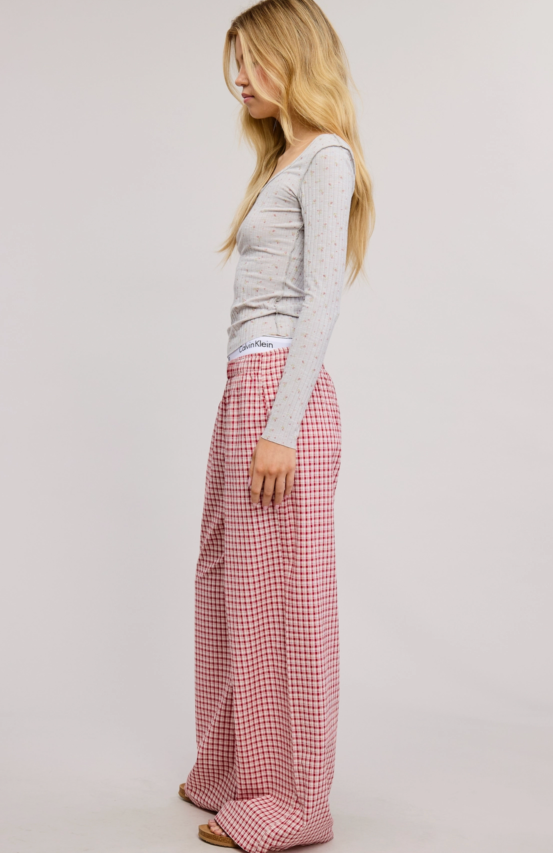 Red Low Rise Plaid Boxer Pants