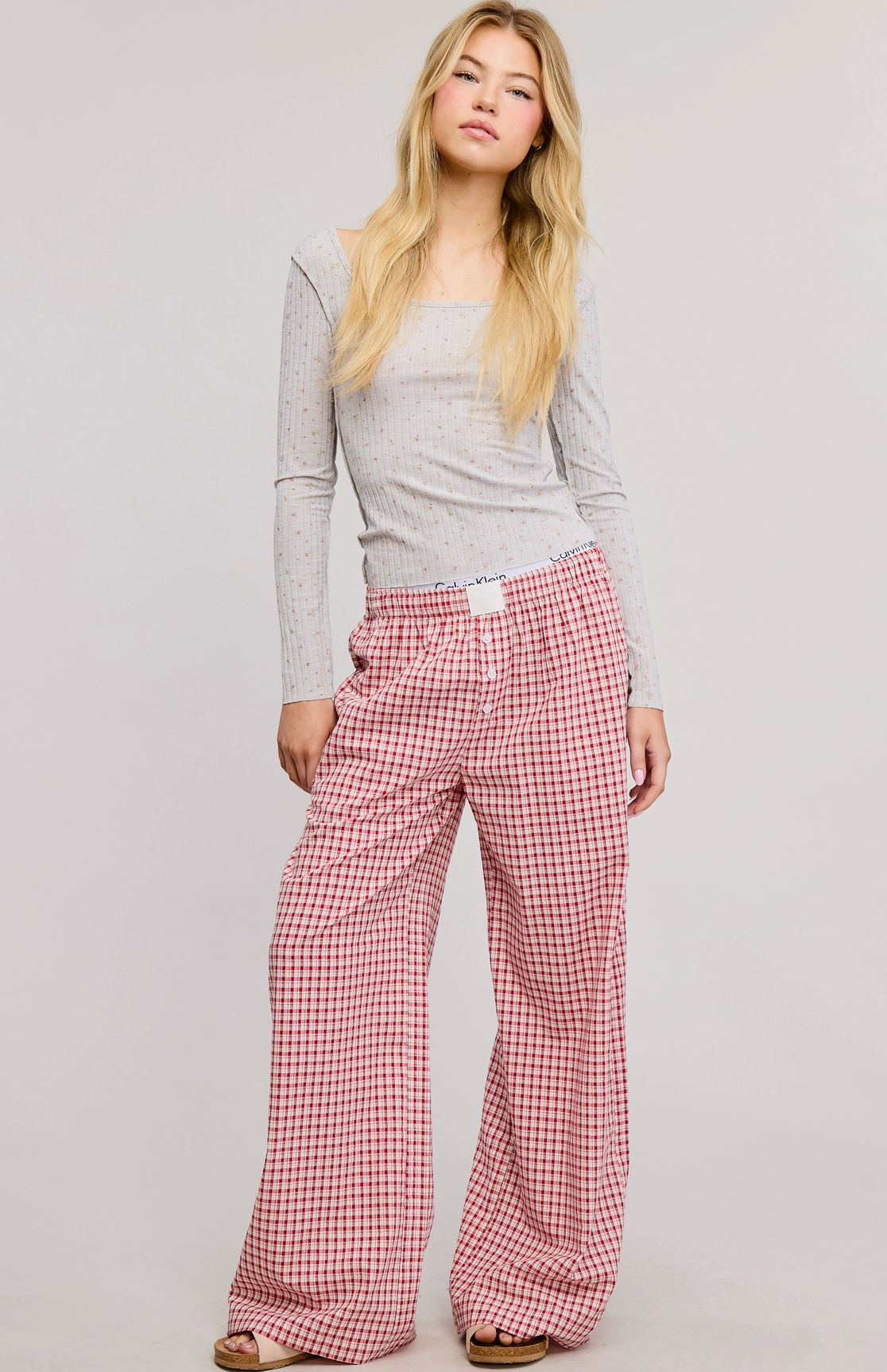 Red Low Rise Plaid Boxer Pants