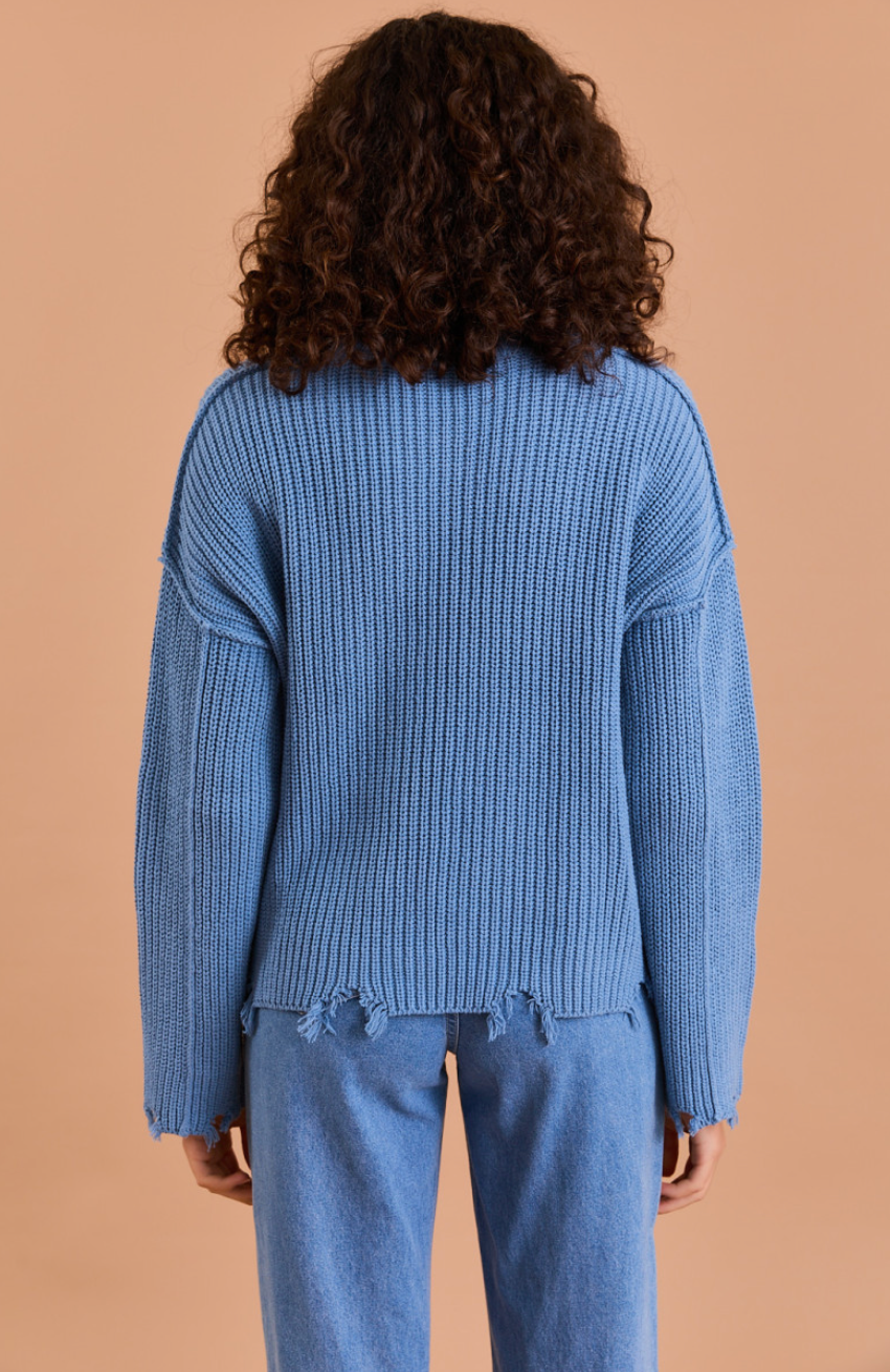 Dusty Blue Distressed Sweater