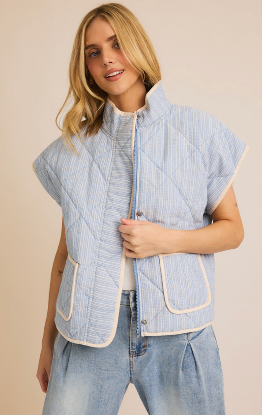 Blue/Cream Stripe Quilted Vest