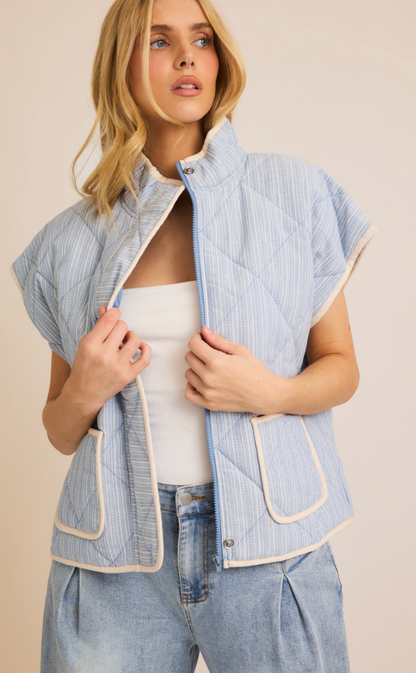 Blue/Cream Stripe Quilted Vest