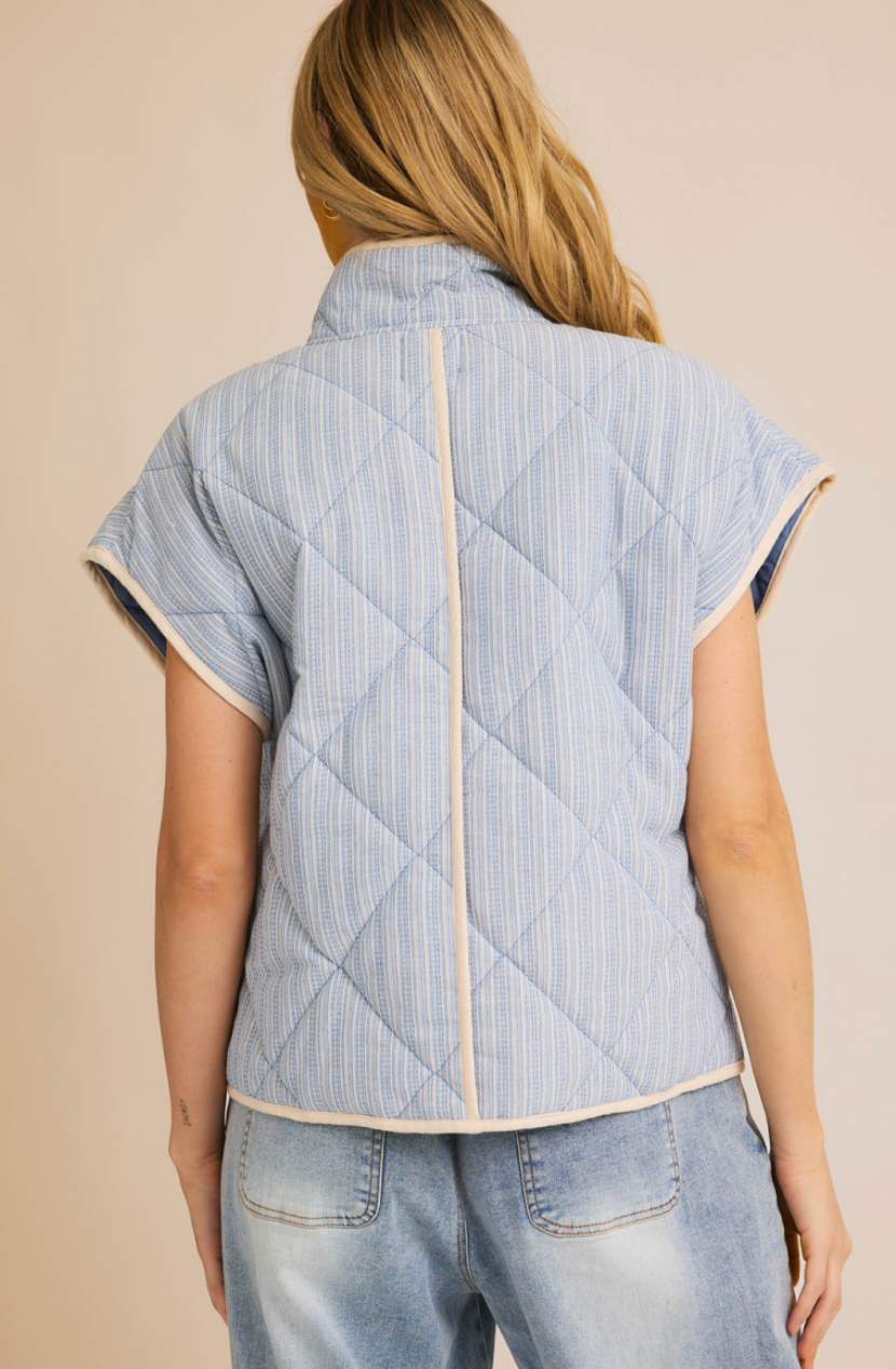 Blue/Cream Stripe Quilted Vest