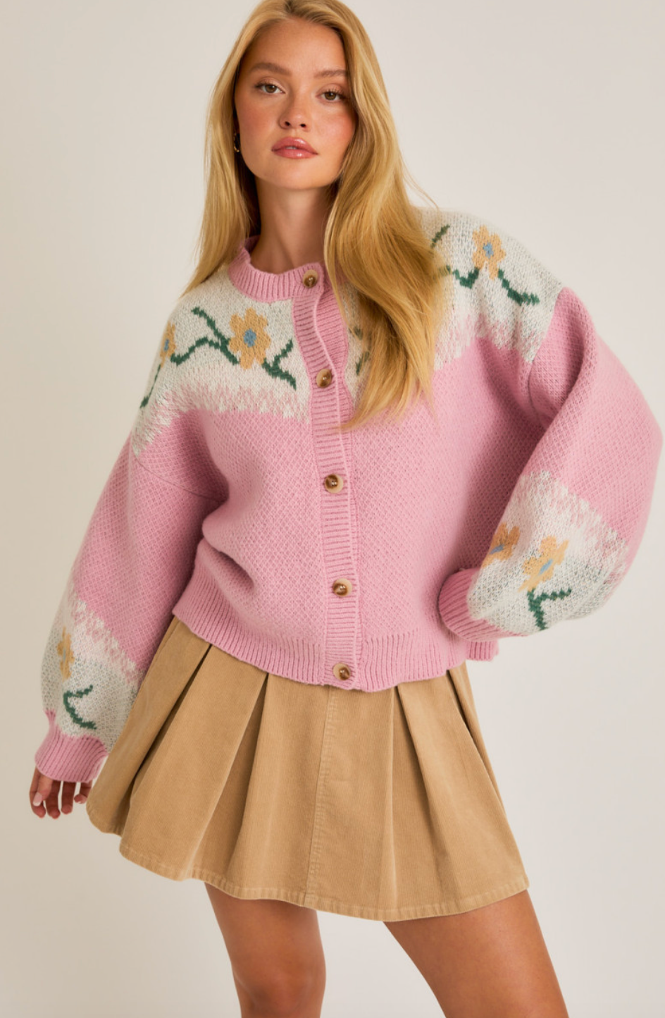 Pink Daisy Cardigan Sweater