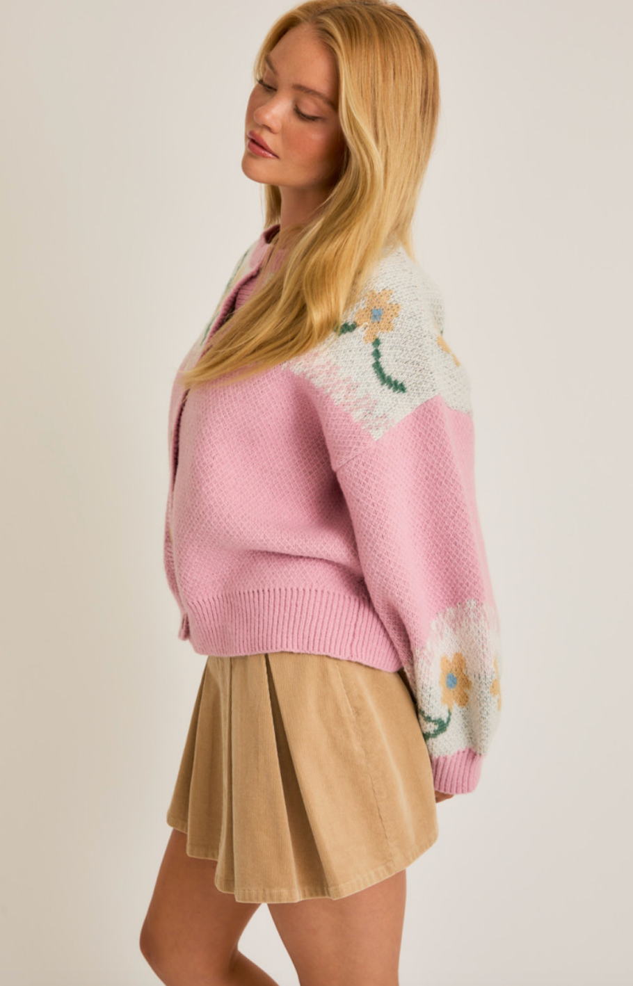 Pink Daisy Cardigan Sweater