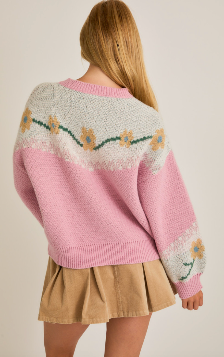 Pink Daisy Cardigan Sweater