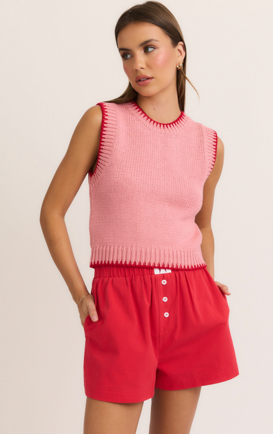 Stitch Knit Tank Pink/Red