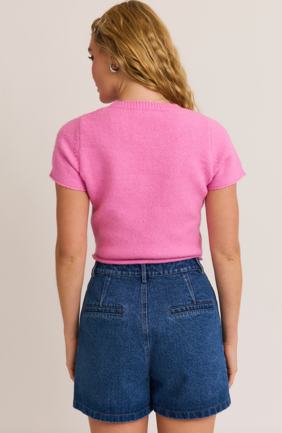 Cropped Sweater Top Pink