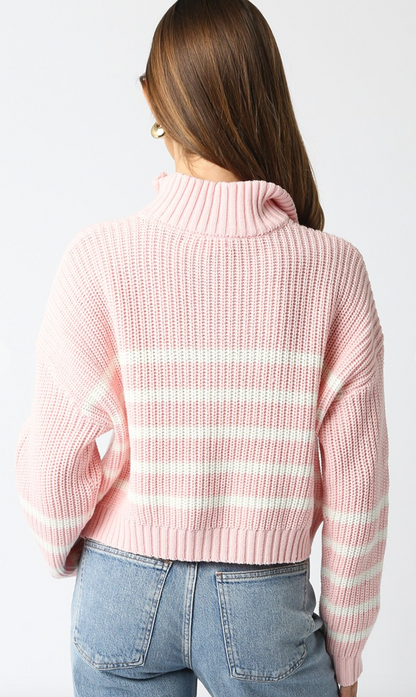 Blush Stripe Zip Up Sweater