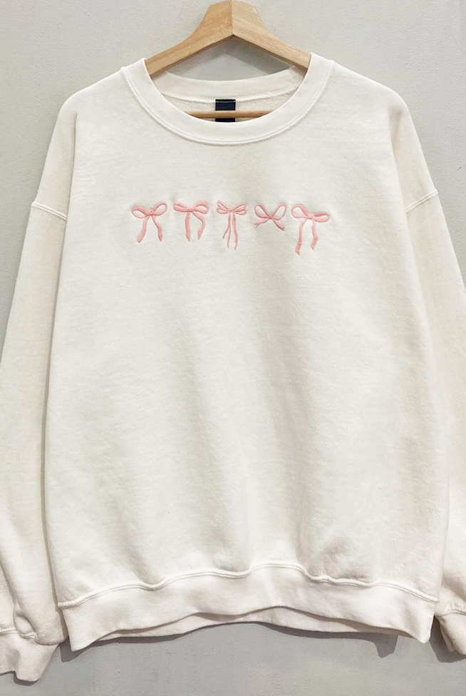 Embroidered Pink Bow Sweatshirt