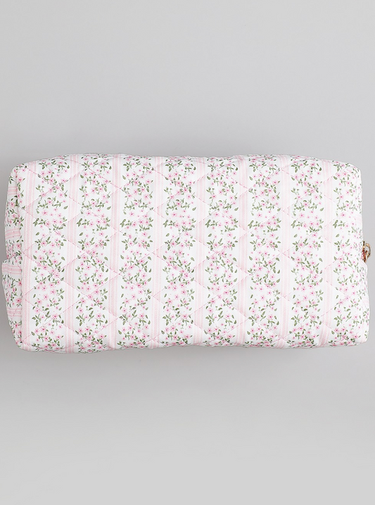 Quilted Floral Cosmetic Pouch