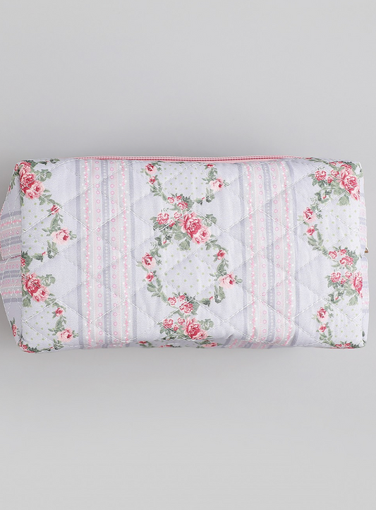 Quilted Floral Cosmetic Pouch