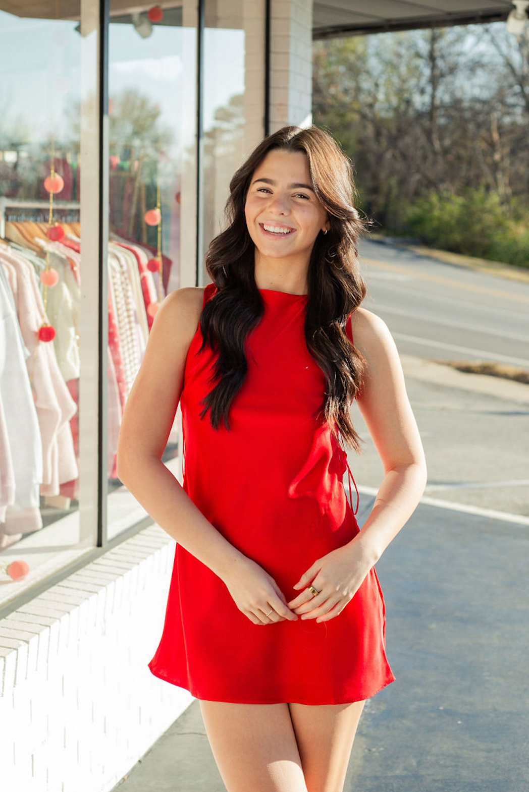 Open Back Satin Dress Red