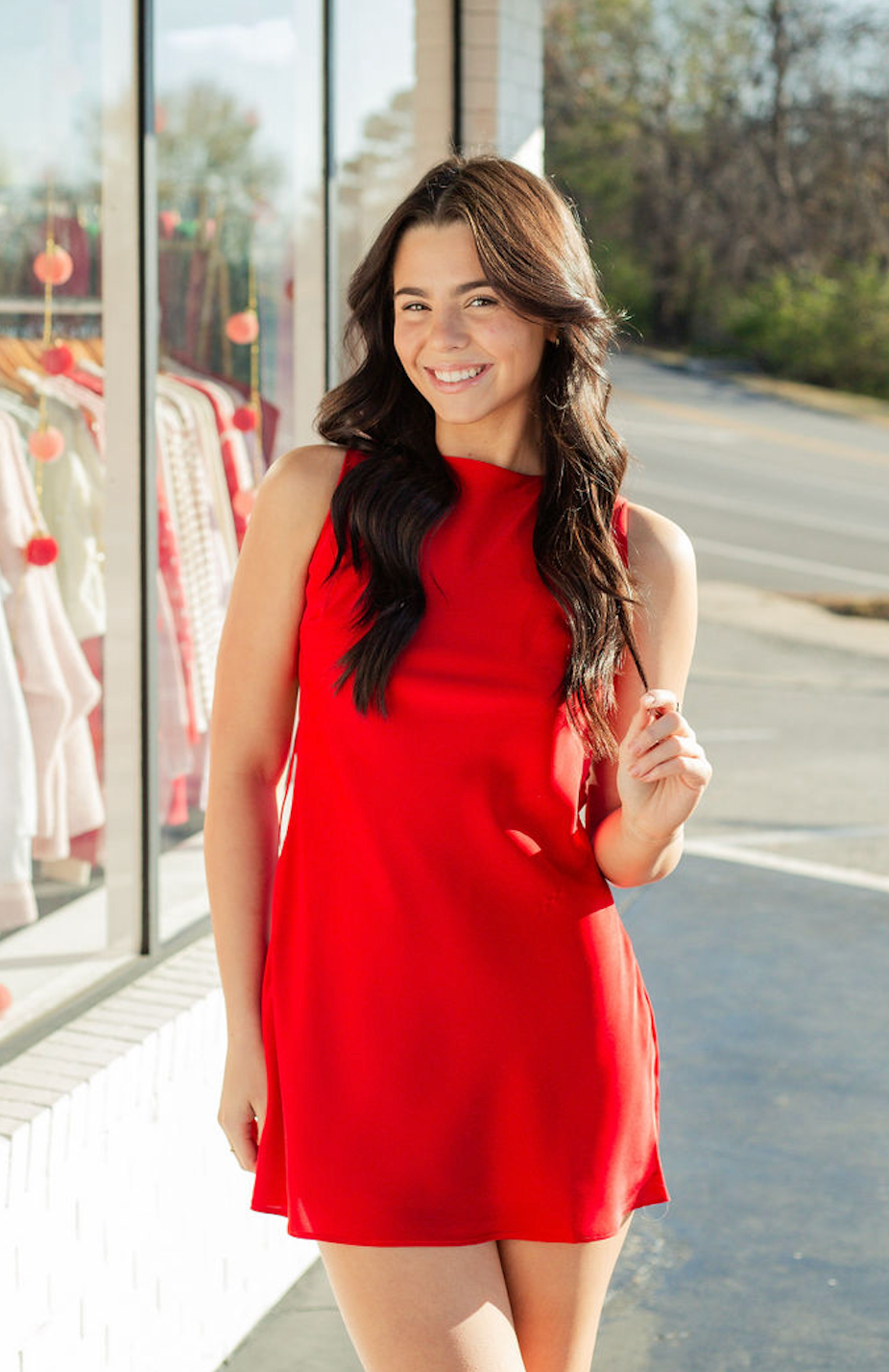 Open Back Satin Dress Red