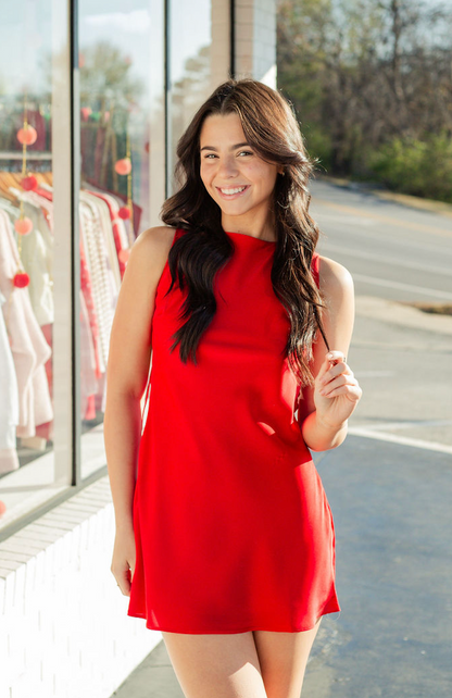 Open Back Satin Dress Red