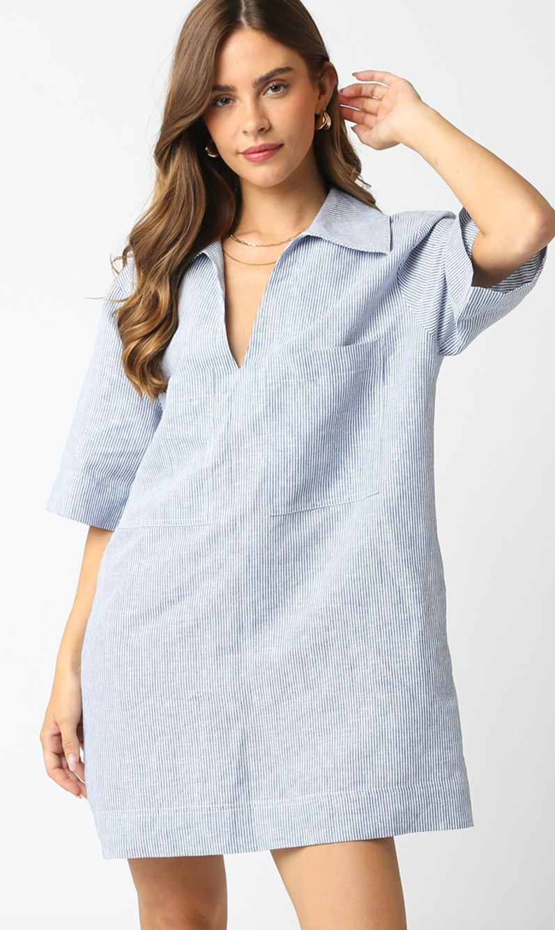 Chambray Stripe Pockets Dress