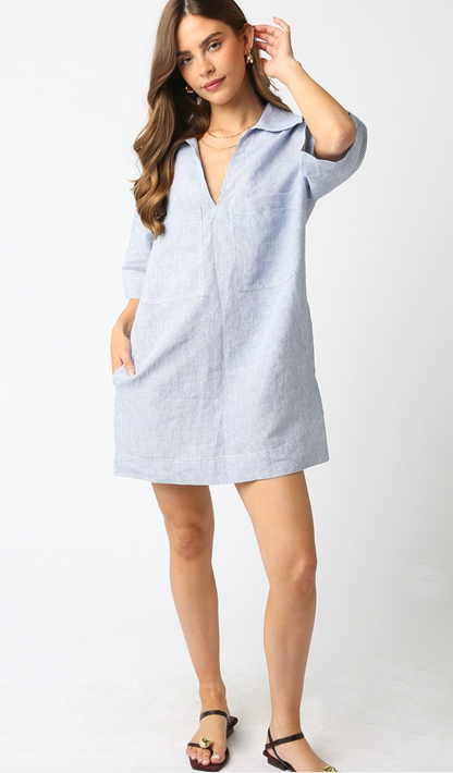 Chambray Stripe Pockets Dress