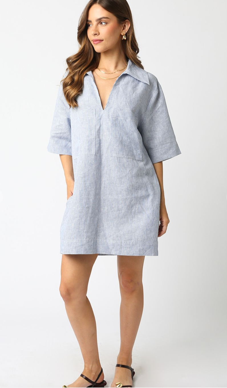 Chambray Stripe Pockets Dress