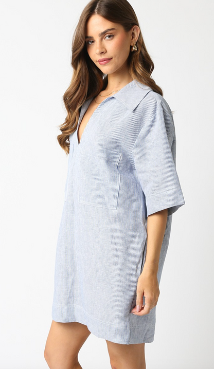 Chambray Stripe Pockets Dress