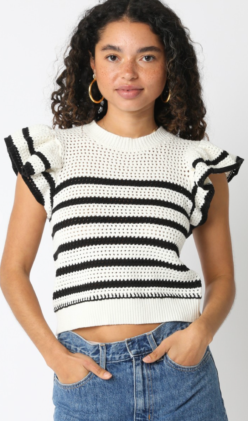 Leo Ruffle Sweater Black/White