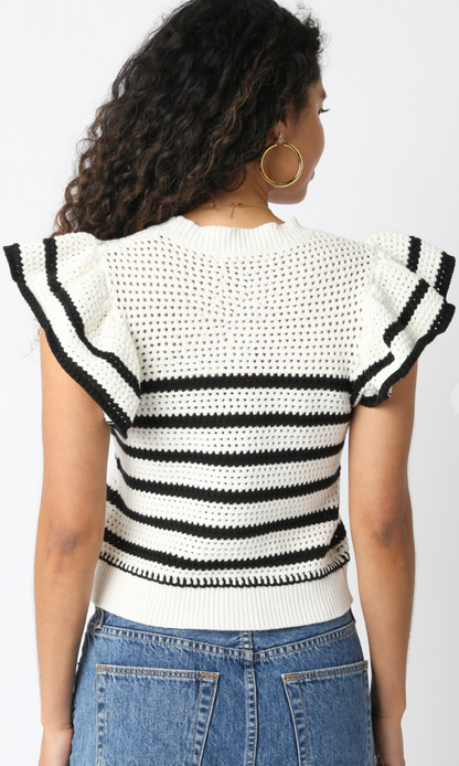 Leo Ruffle Sweater Black/White