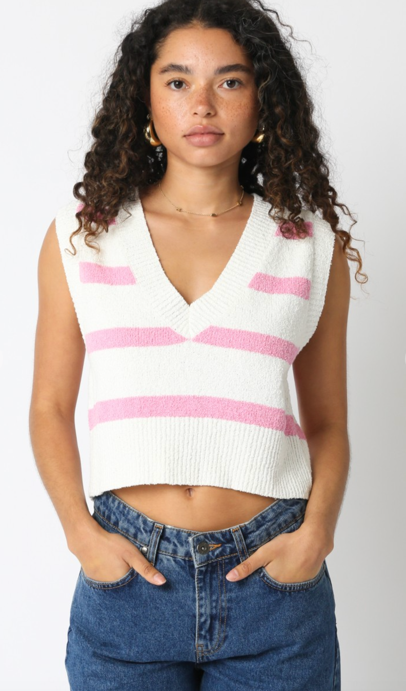 Stripe Sweater Vest White/Pink