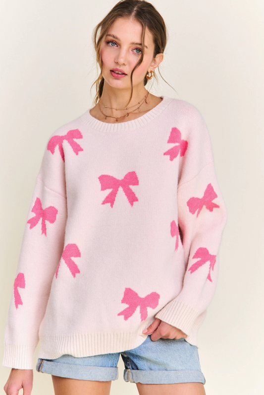 Pink Bow Pattern Sweater