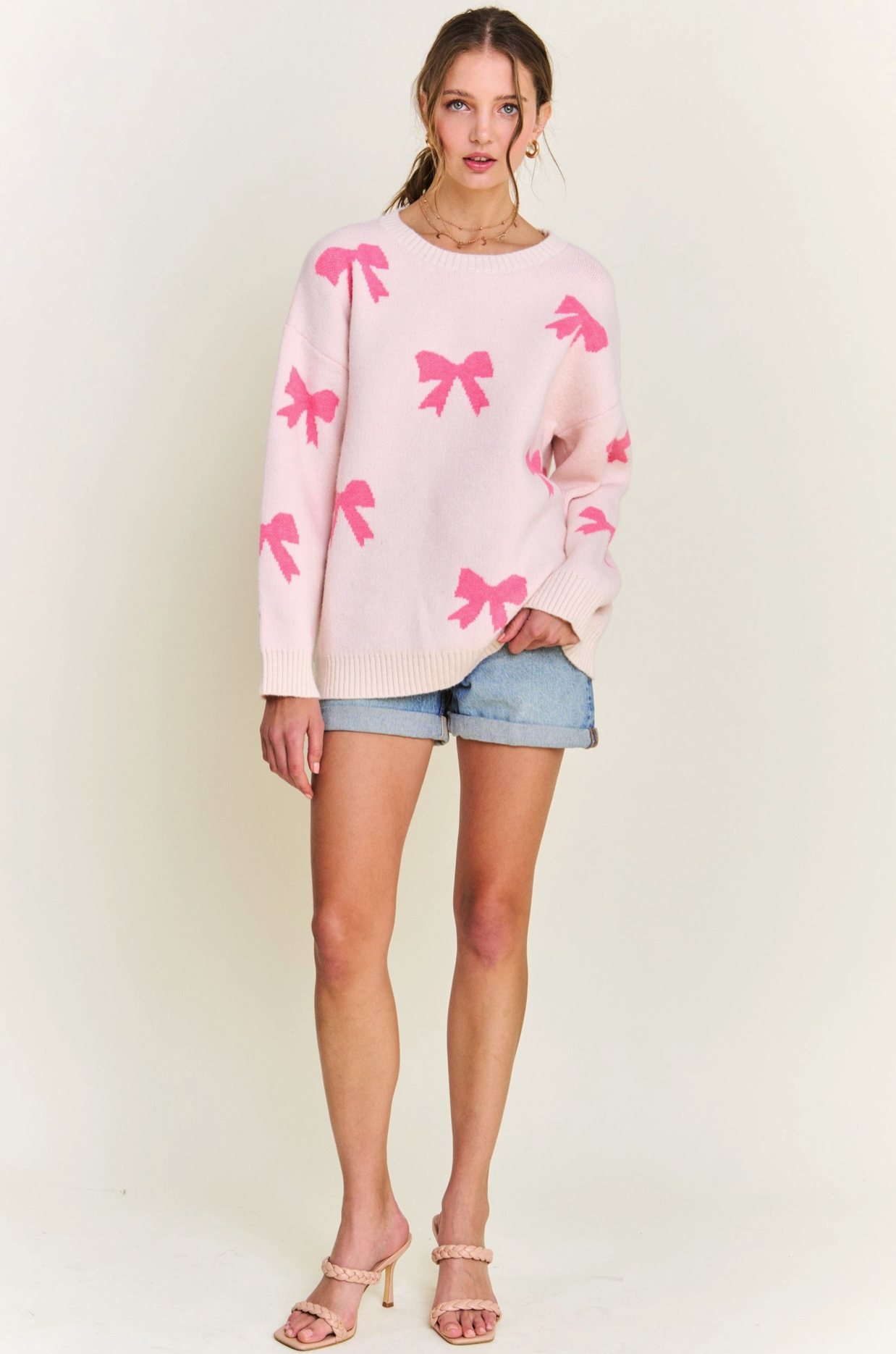 Pink Bow Pattern Sweater